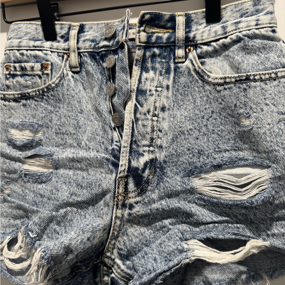 PacSun Light Blue Distressed Jean Shorts - Picture 3 of 4